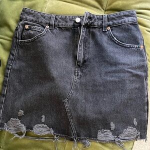 Topshop Black Distressed Mini Skirt